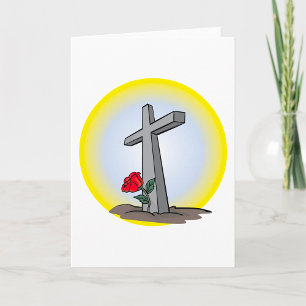 Religious Grave Cross with Red Rose Card