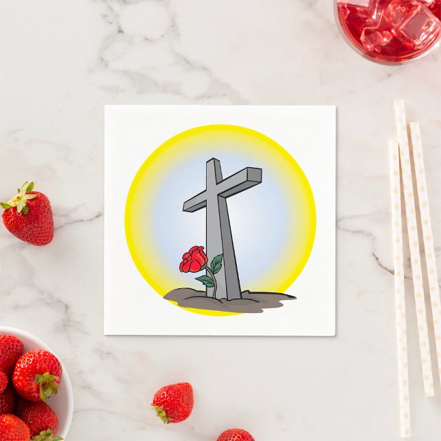 Religious Grave Cross with Red Rose Napkins (Creator Uploaded)