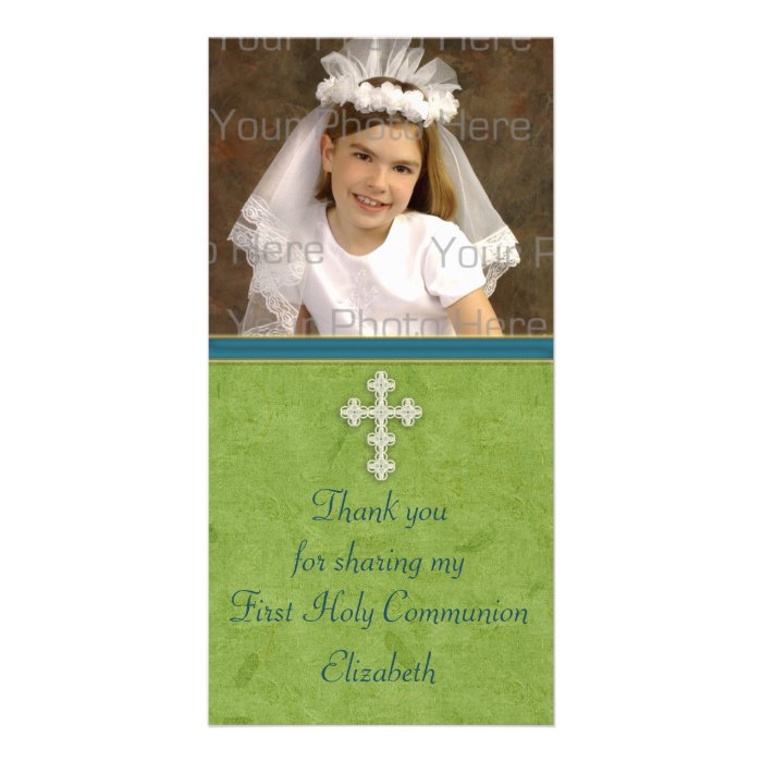 Religious Green White Cross Customized Photo Card 