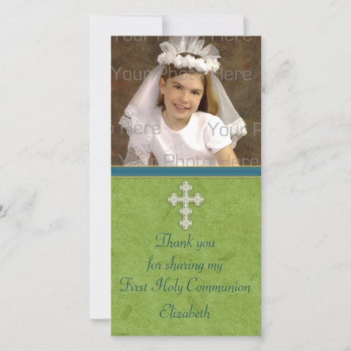 Religious Green White Cross Thank You Card