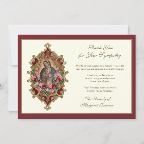 Religious Guadalupe Virgin Mary Condolence Thank You Card