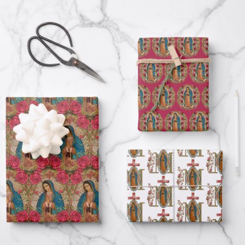 Religious Guadalupe Virgin Mary Floral Roses  Wrap Wrapping Paper Sheets