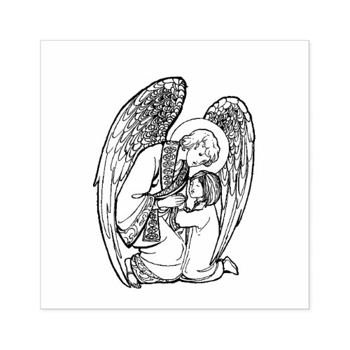 Religious Guardian Angel with Child Rubber Stamp