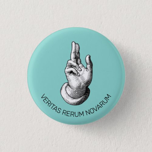Religious Hand Gesture on Light Blue Button