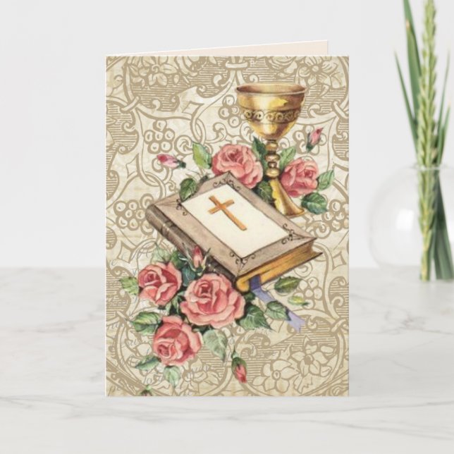 Religious Happy Birthday Chalice Bible Vintage Card (Front)