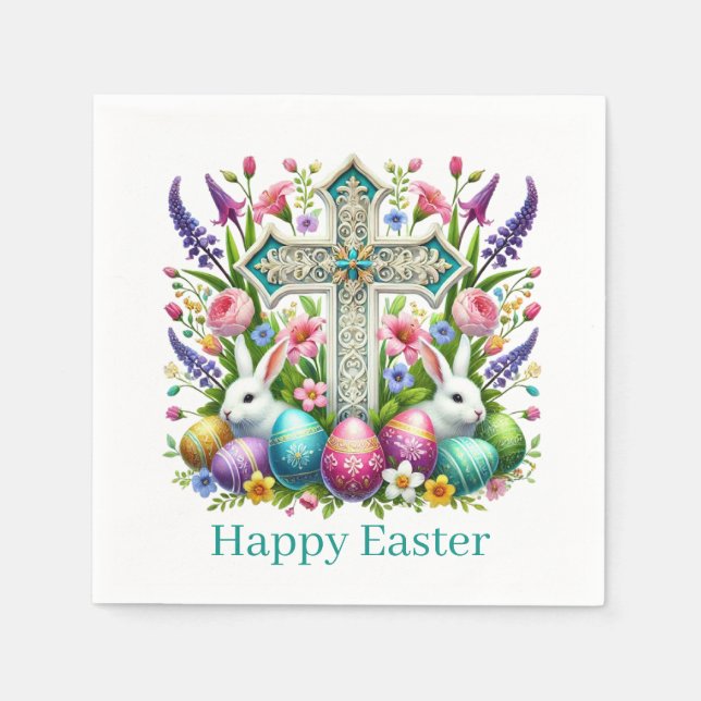 Religious Happy Easter Cross  Napkins (Front)