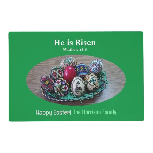 Religious He Is Risen Decorated Easter Eggs Cross  Placemat