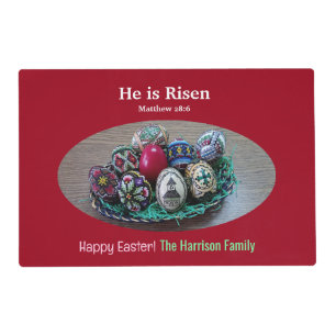 Religious He Is Risen Decorated Easter Eggs Cross Placemat