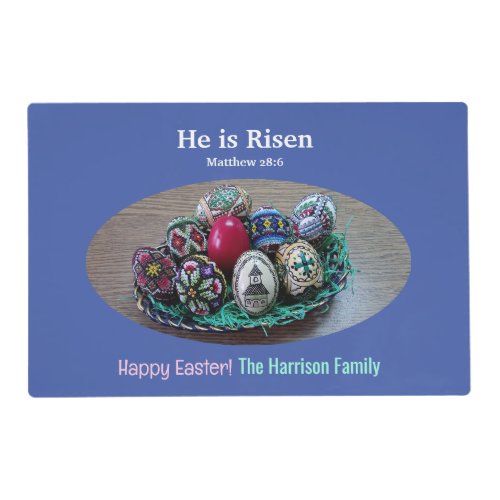 Religious He Is Risen Decorated Easter Eggs Cross  Placemat