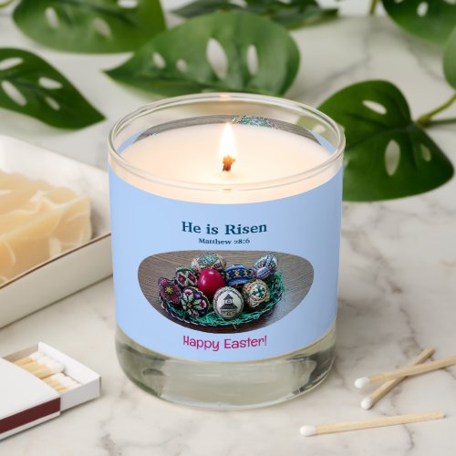Religious He Is Risen Decorated Easter Eggs Cross  Scented Candle