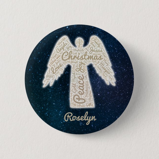 religious holiday gold typography angel button (Front)