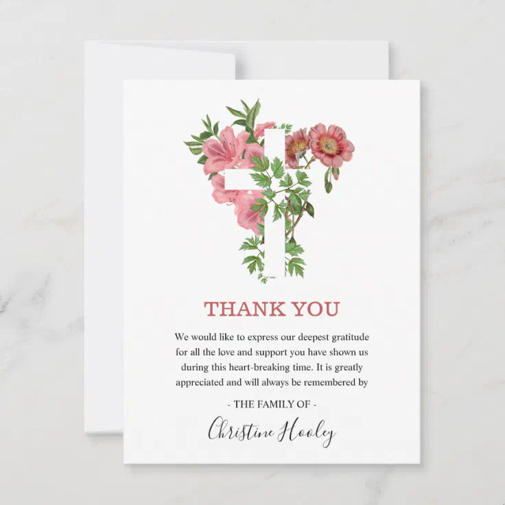 Religious Holy Cross Pink Floral Beareavement Thank You Card | Zazzle