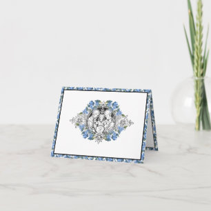 Religious Holy Family Elegant Blue Floral Letterpress Thank You Card