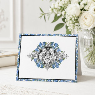 Religious Holy Family Elegant Blue Floral Thank You Card
