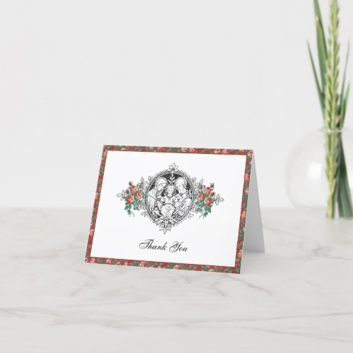 Religious Holy Family Elegant Red Roses  Thank You Card