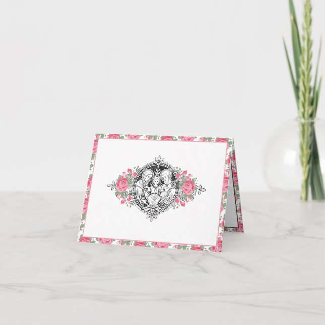 Religious Holy Family Elegant Red Roses Thank You Card (Front)
