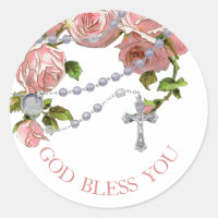 Religious Holy Rosary Pink Roses Floral Cross