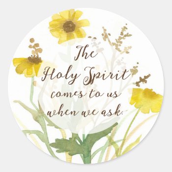 Religious Holy Spirit Comes To Us Yellow Flowers Classic Round Sticker by CountryGarden at Zazzle