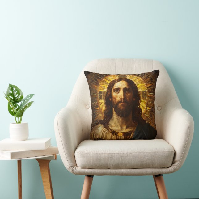 Religious Icon Jesus Christ Throw Pillow (Chair)