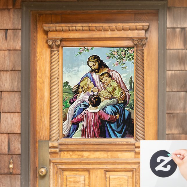 Religious image of Jesus and Children  Window Cling (Home Door)