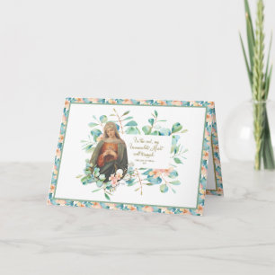 Religious Immaculate Heart of Mary Eucalyptus Letterpress Thank You Card