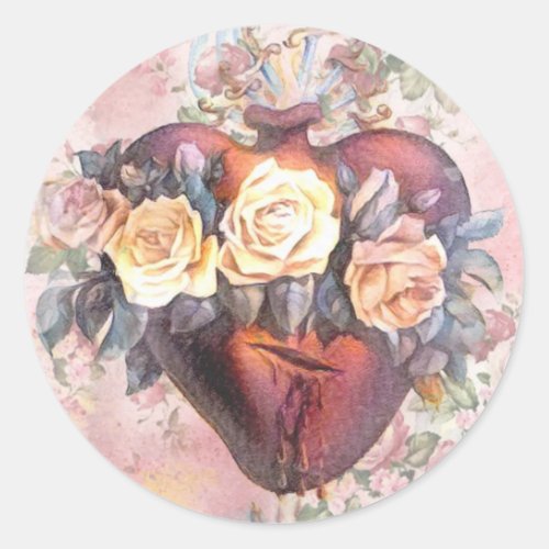 Religious Immaculate Heart Virgin Mary Roses       Classic Round Sticker