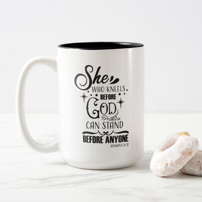 Religious inspiration word art Two-Tone coffee mug (With Donut)