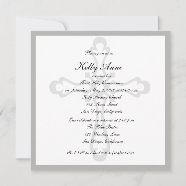 Religious Invitation Cross Watermark Elegant (Front)