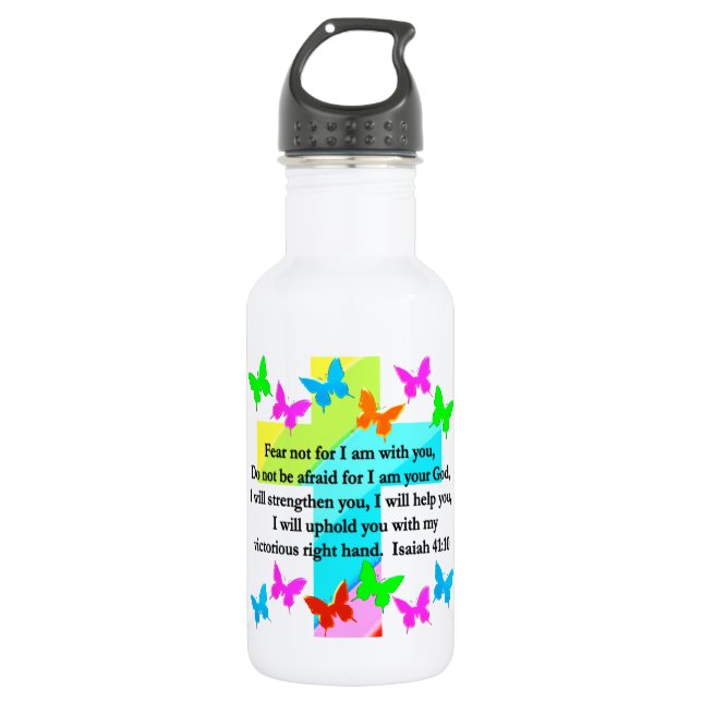 RELIGIOUS ISAIAH 41:10 SCRIPTURE VERSE STAINLESS STEEL WATER BOTTLE (Front)