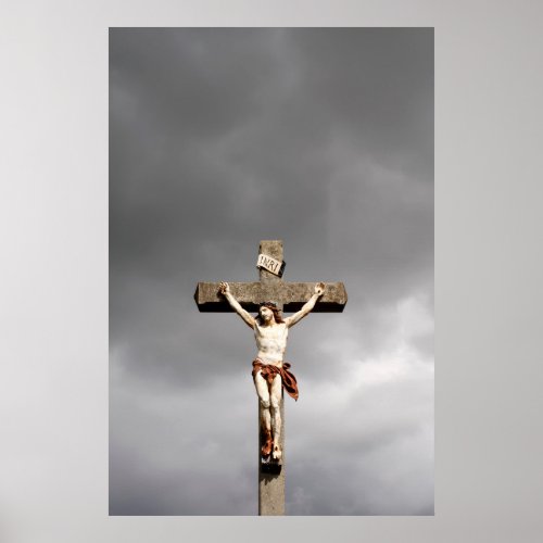 Religious Jesus Christ crucifixion sculpture Poster
