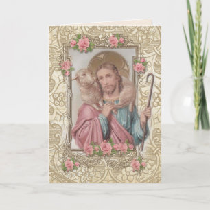Religious Jesus Good Shepherd Bible Vintage Card