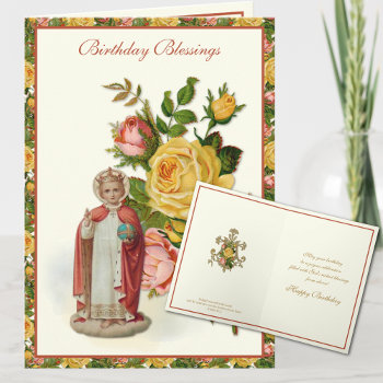 Religious Jesus Infant Prague Red Yellow Roses Card by ShowerOfRoses at Zazzle