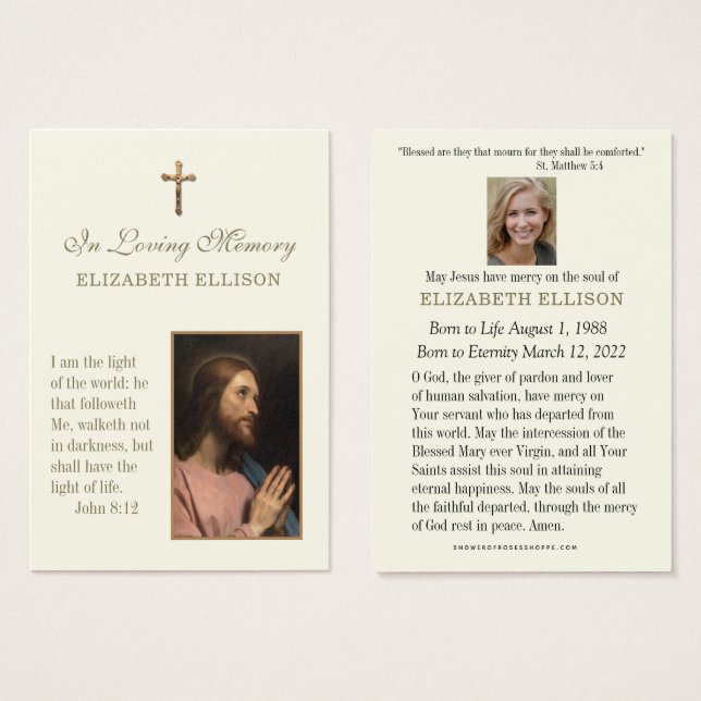Religious Jesus Scripture Funeral Prayer Card (Front & Back)