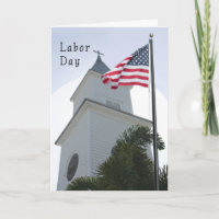Religious Labor Day Card with Church & Flag