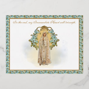 Religious Lady of Fatima Catholic Immaculate Heart Foil Invitation Postcard