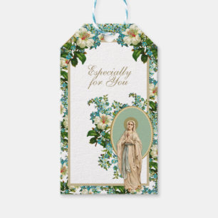Religious Lady of Lourdes Catholic Floral Gift Tags