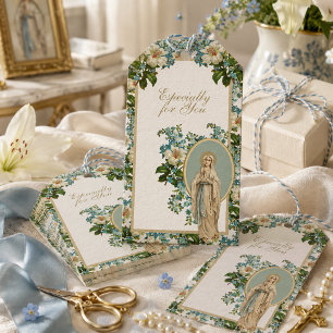 Religious Lady of Lourdes Catholic Floral Gift Tags
