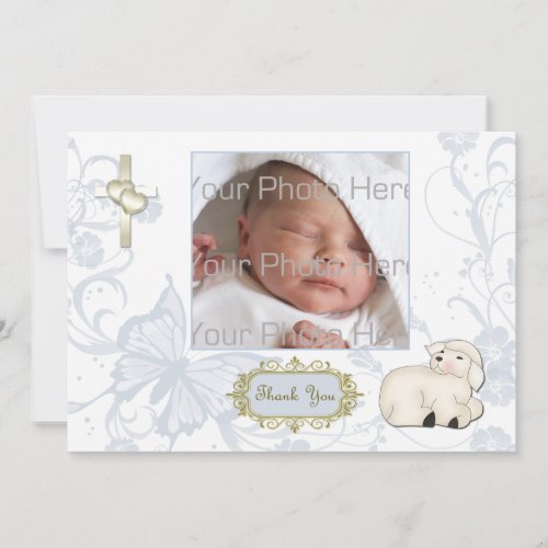 Religious Lamb Cross Blue Floral Photo Card