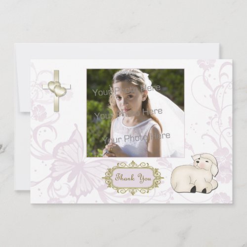 Religious Lamb Cross Purple Floral Photo Card