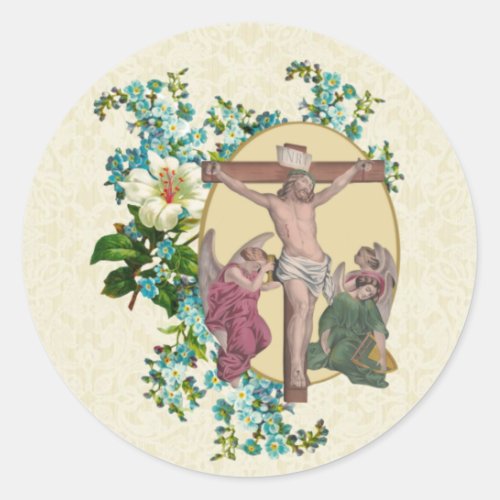 Religious Lent Crucifixion Jesus Angels Classic Round Sticker