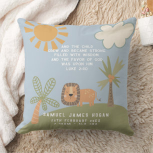 Religious  Lion Baby Birth Stats Throw Pillow