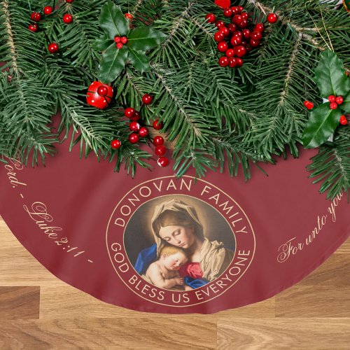 Religious Madonna and Child Bible Verse Christmas Brushed Polyester Tree Skirt