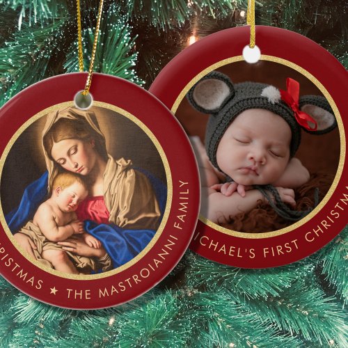 Religious Madonna  Child Babys 1st Christmas Ceramic Ornament