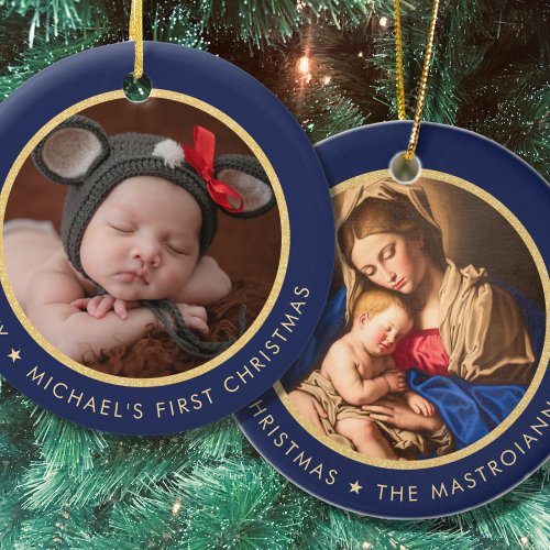 Religious Madonna  Child Babys 1st Christmas Ceramic Ornament