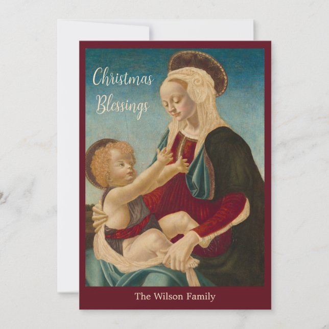 Religious Madonna Child Christmas Blessings Custom Holiday Card (Front)