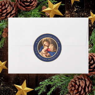 Religious Madonna & Child Christmas Return Address Classic Round Sticker