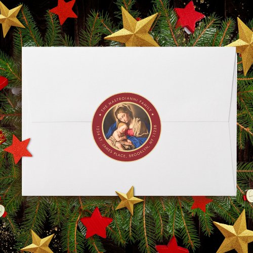 Religious Madonna  Child Christmas Return Address Classic Round Sticker