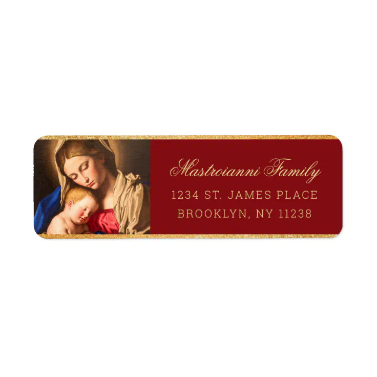 Religious Madonna & Child Christmas Return Address Label | Zazzle