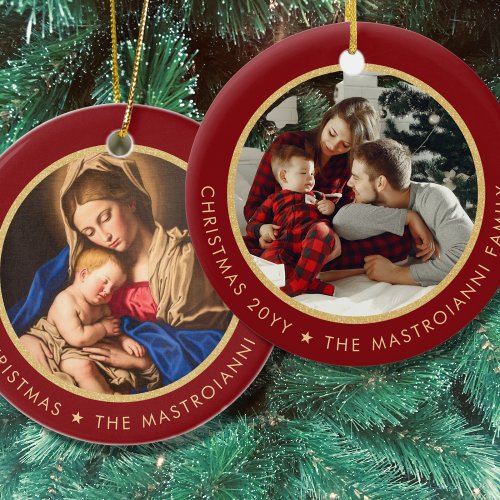 Religious Madonna  Child Photo Family Christmas Ceramic Ornament