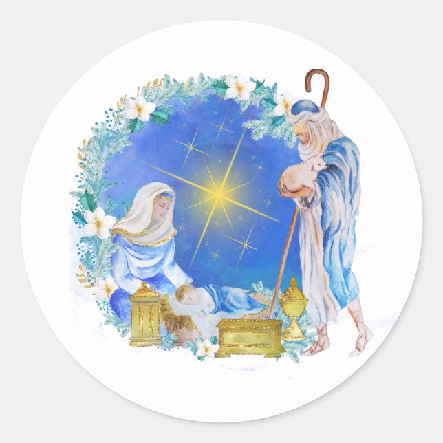 Religious Manger Scene Christmas Sticker (Front)